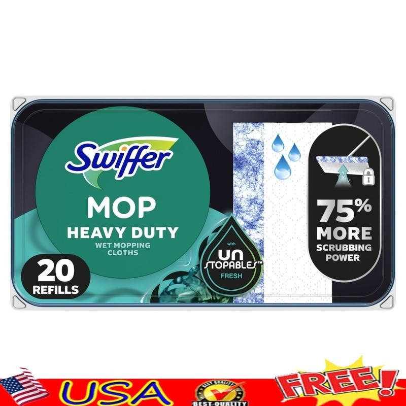 Heavy Duty Wet Mopping Cloths 75% More Scrubbing Power 20 Count Fresh Scent Pads