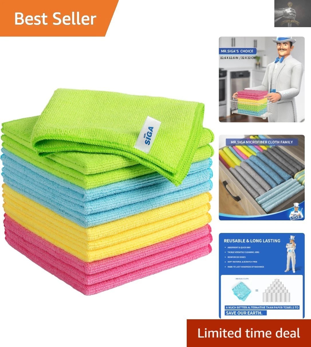 Microfiber Cleaning Cloth Set – 12 Pack of 12.6″ Ultra Absorbent Towels
