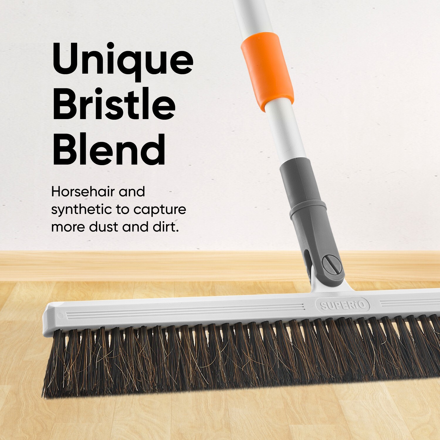 Superio 18″ Horsehair Swivel Broom, Rotating Broom with Telescopic Handle