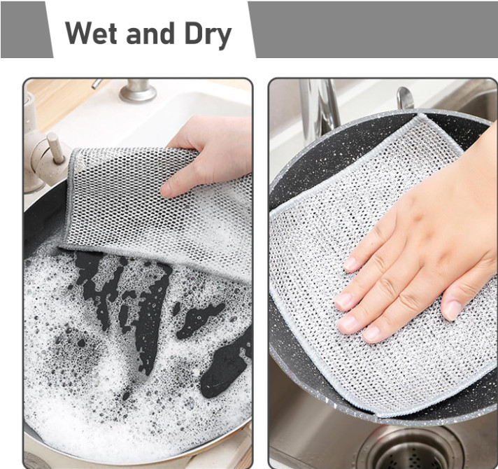 8PCS Non Scratch Wire Dishwashing Cloth Steel Wool Mesh Cleaning Rags Kitchen
