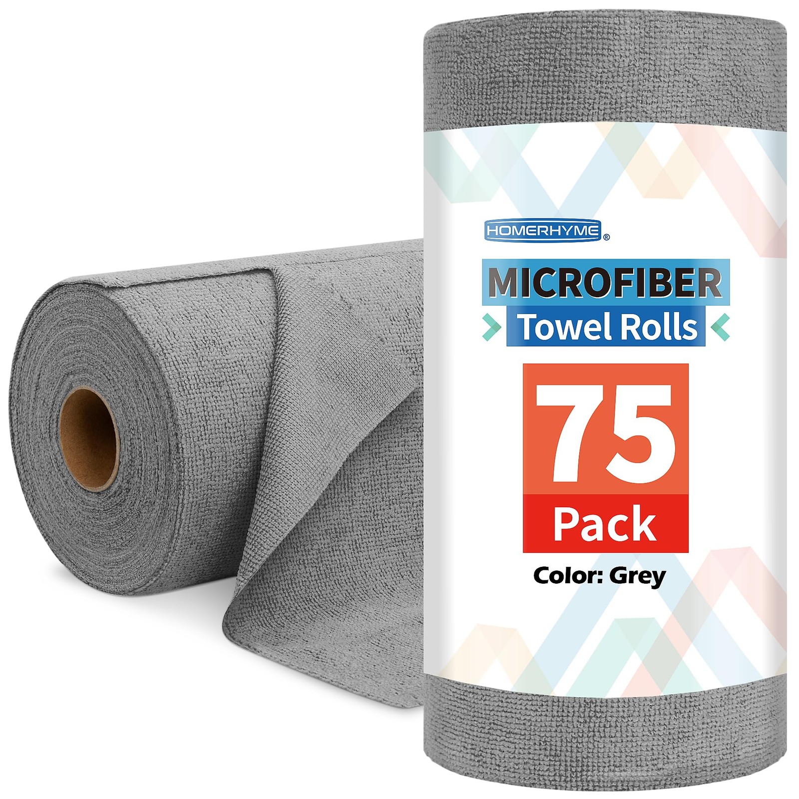 HOMERHYME Microfiber Cleaning Cloth Roll, 75 Pack Tear Away 75, Grey