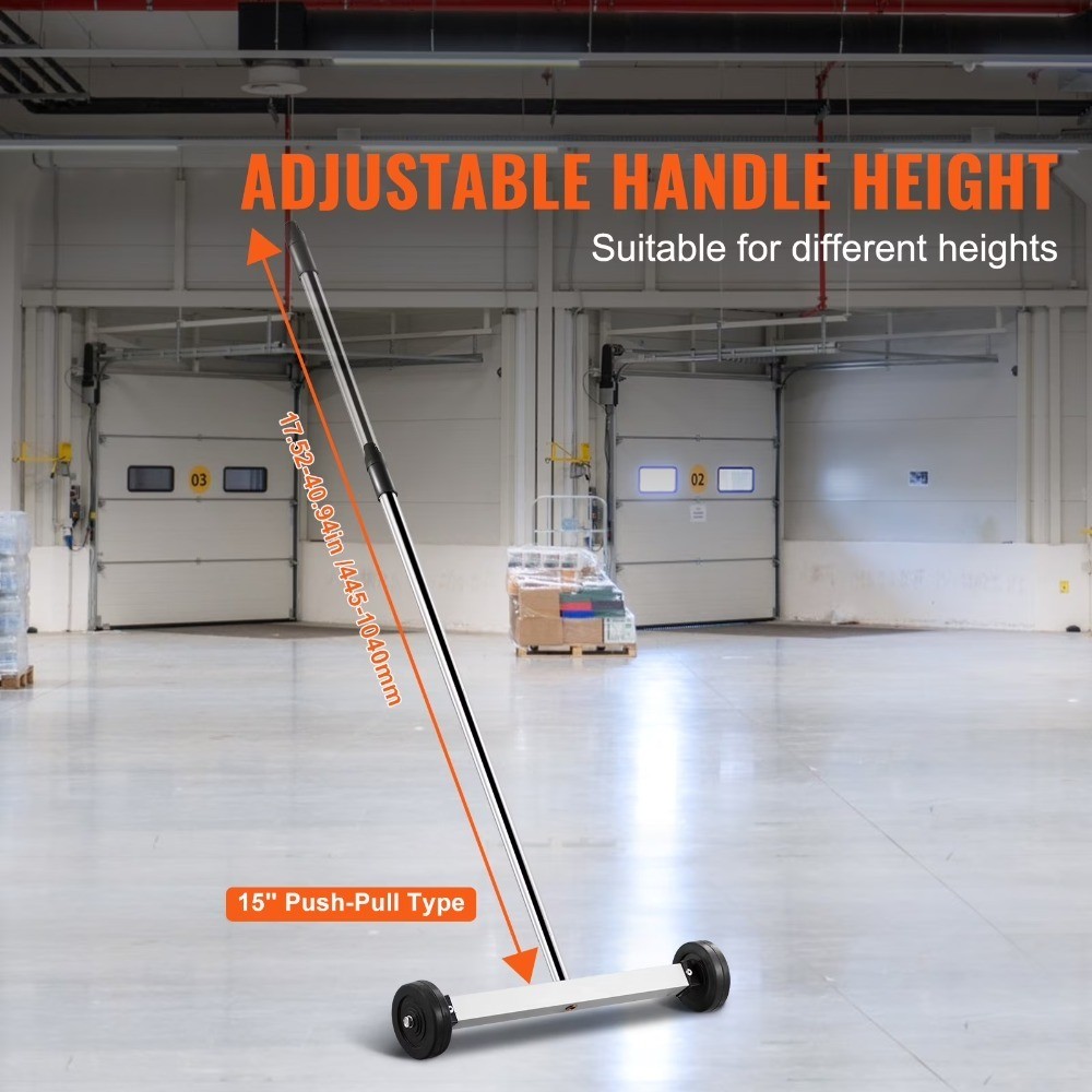 Telescopic Magnetic Broom with Rolling Wheels 15 Inch Compact Portable Magnet