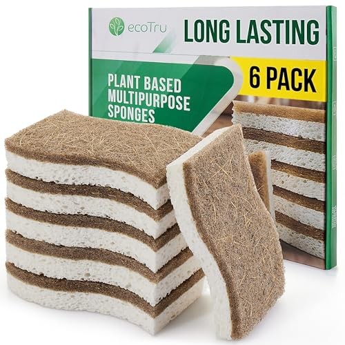 6 Pack Natural Kitchen Sponges Compostable Cellulose