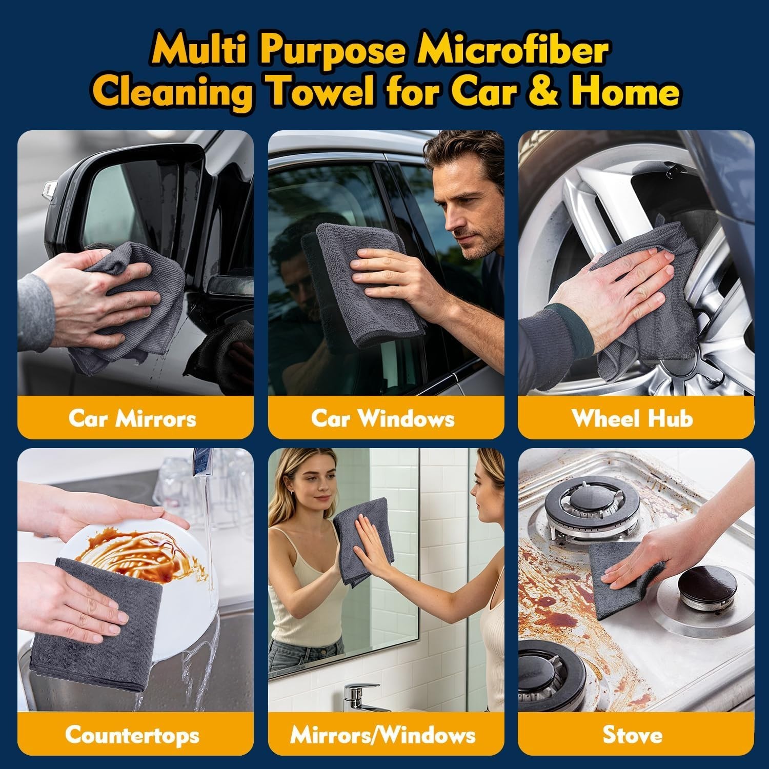 Microfiber Cleaning Cloth 12 Pack, 12.5 x 12.5 inch Microfiber Towels for Cars