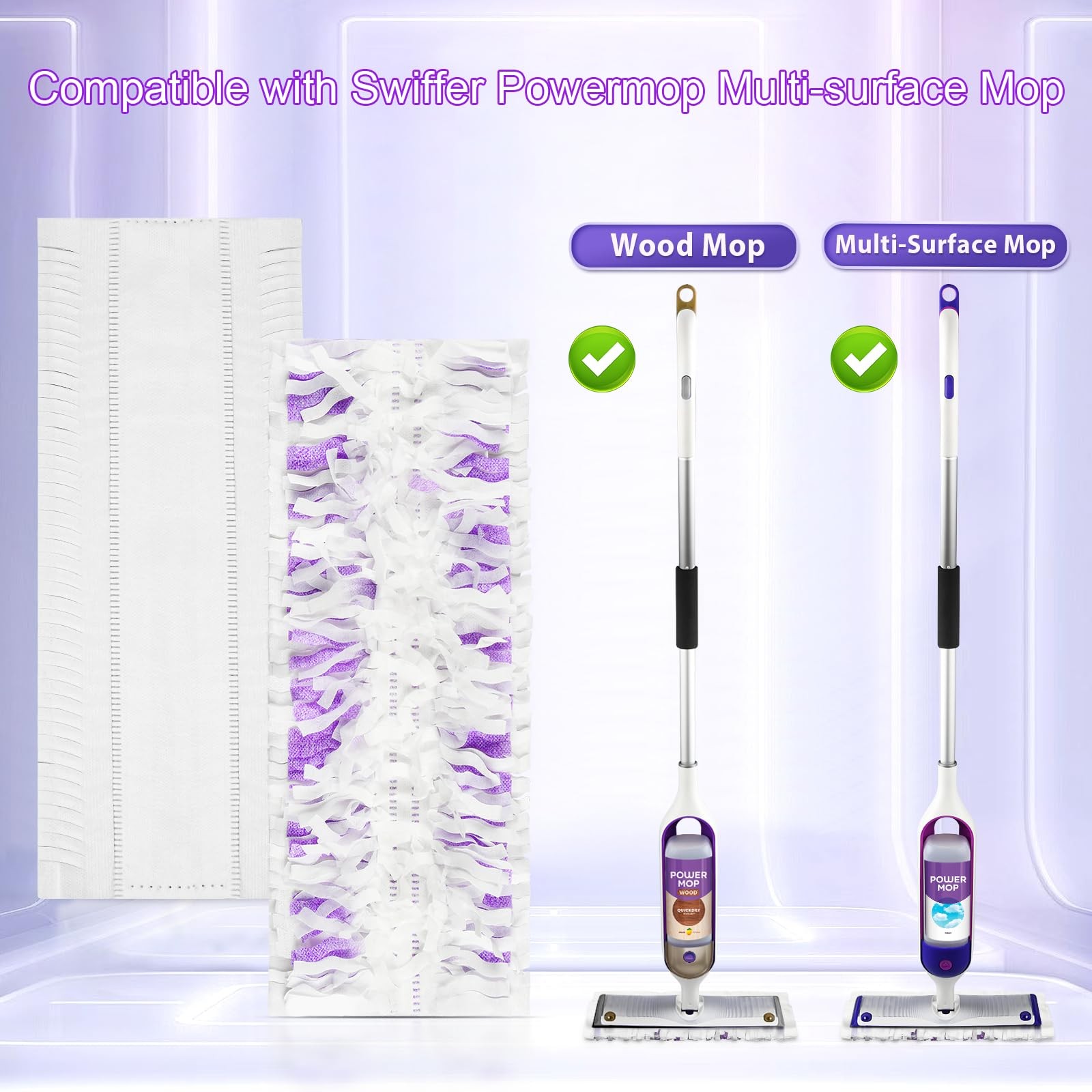 12 Pack Floor Mop Refills, for Swiffer Power Mop, Washable, Purple
