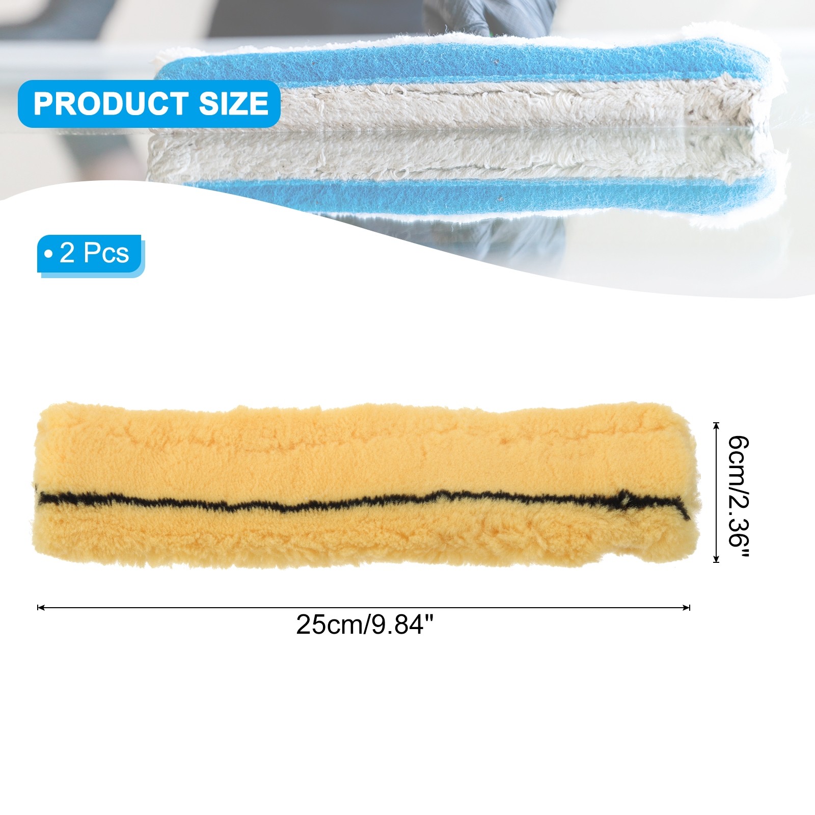 2 pcs replacement head for microfiber window cleaner 25 cm yellow