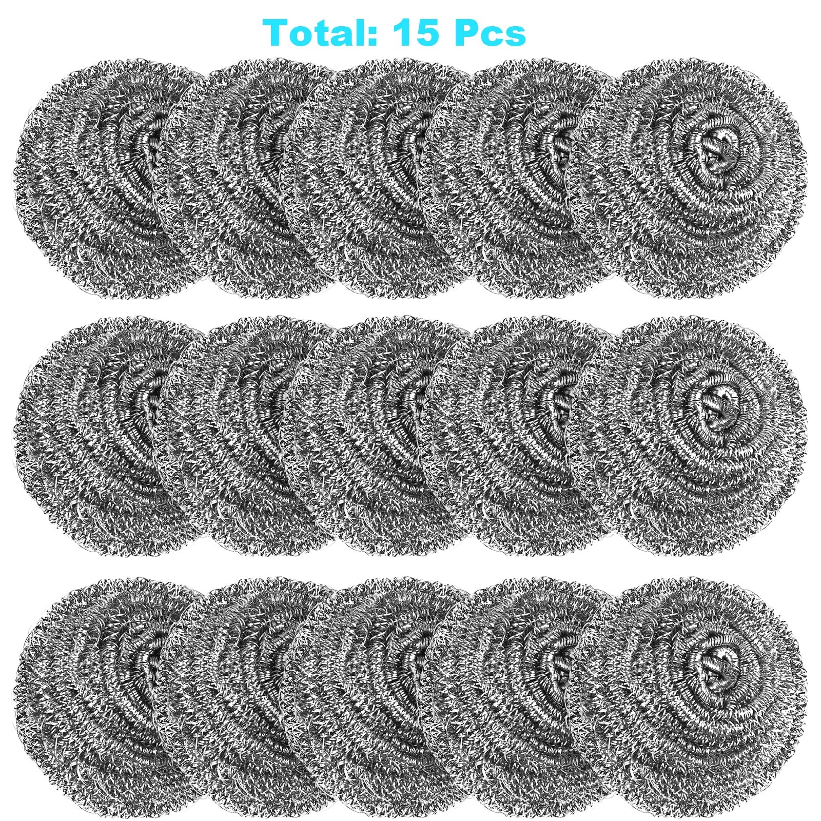 15 Pack Steel Wool Scrubber, Metal Kitchen Scrubbing Sponges, Dishwashing Sco…