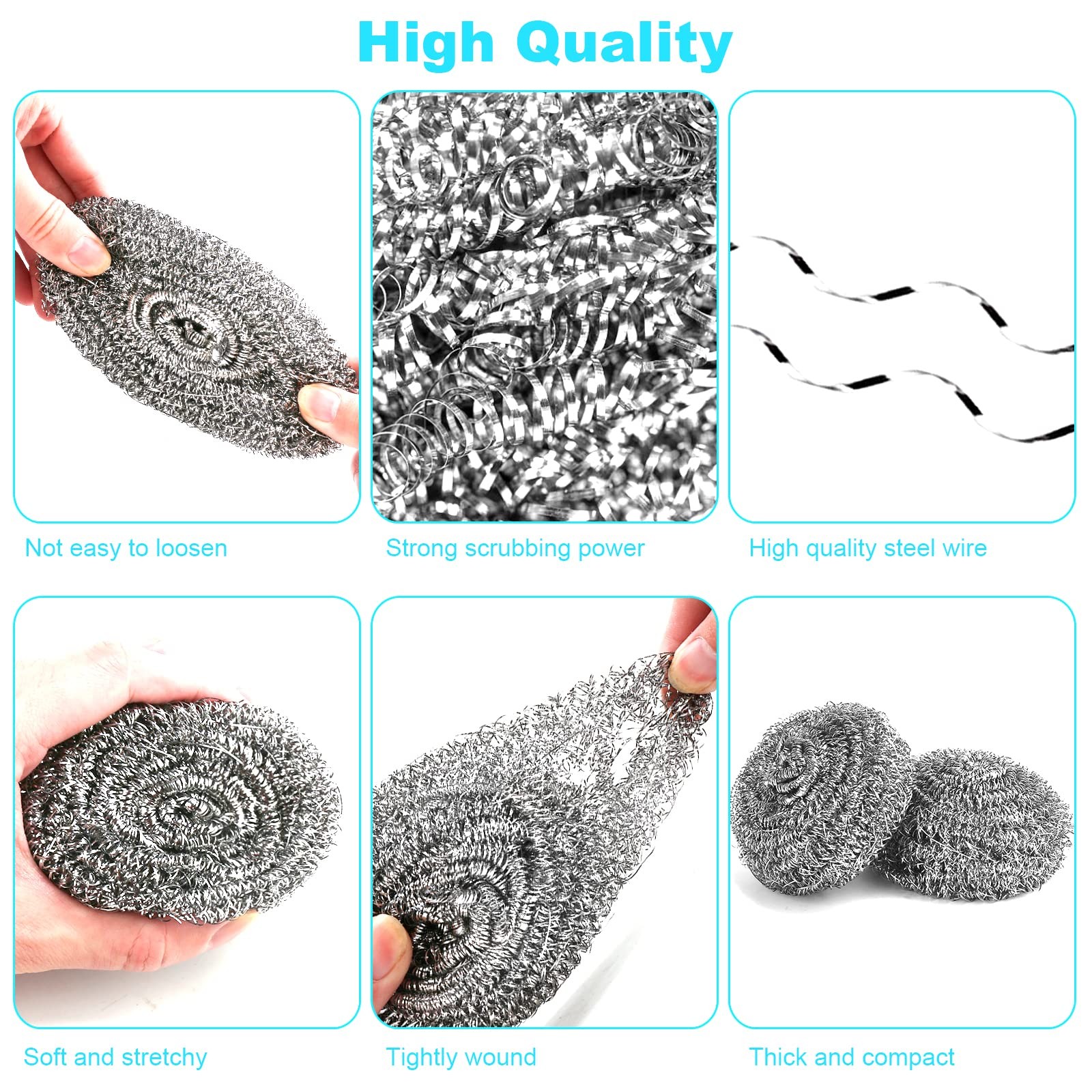 15 Pack Steel Wool Scrubber, Metal Kitchen Scrubbing Sponges, Dishwashing Sco…
