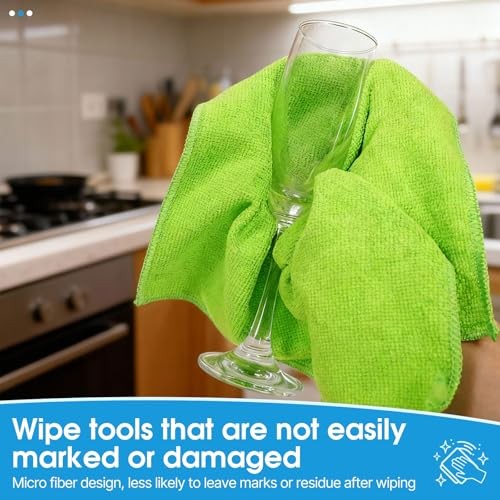 Microfiber Cleaning Cloth,12 Pack Cleaning Rags, Green/Blue/Yellow/Pink