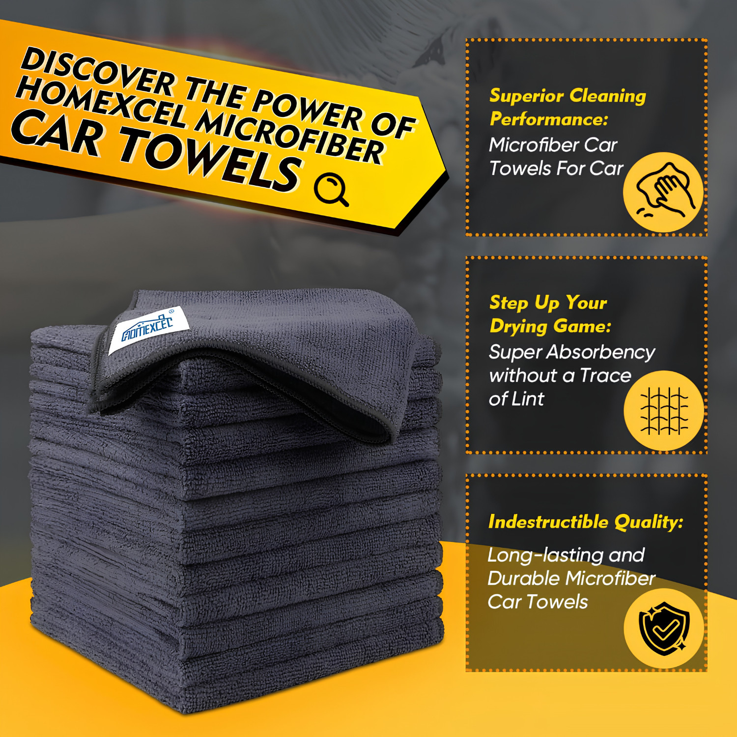 Microfiber Cleaning Cloths 12 Pack 12.5×12.5 Car Towels Lint Free Streak Free