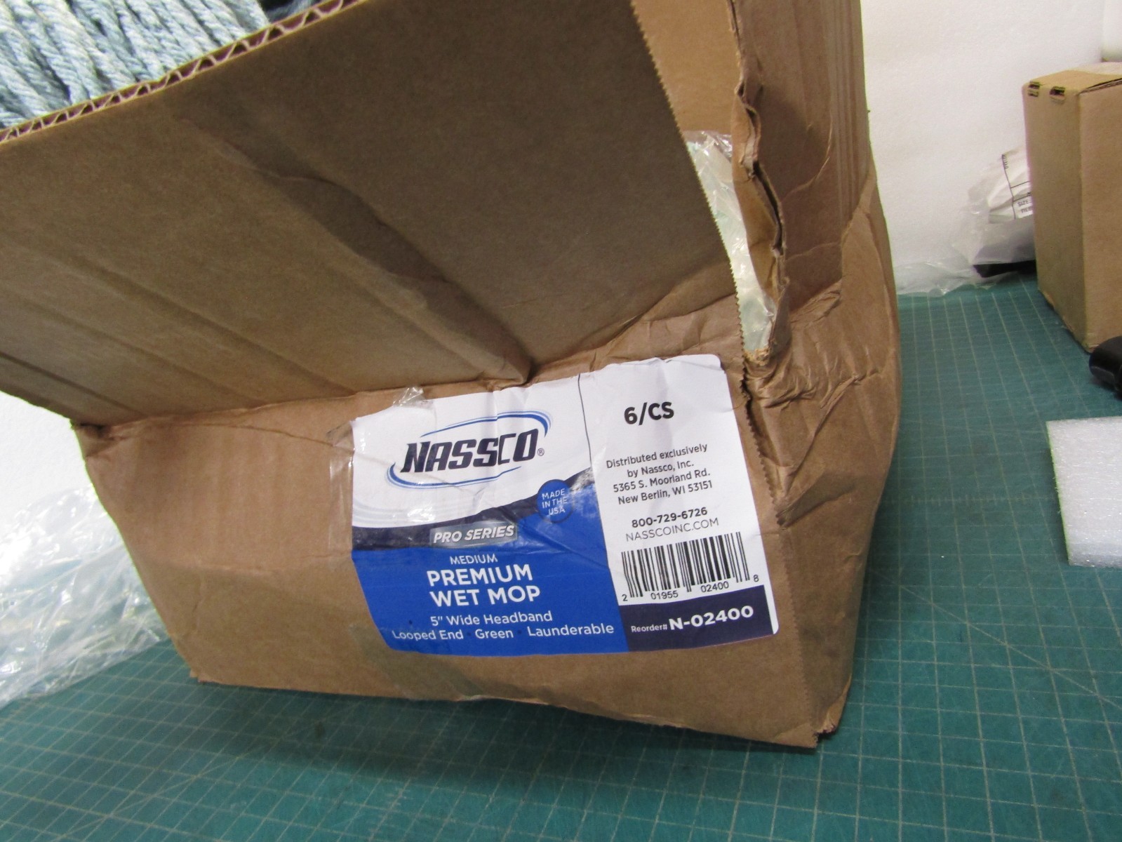 case of 6 NASSCO N-02400 medium-sized, green premium wet mop head. NEW