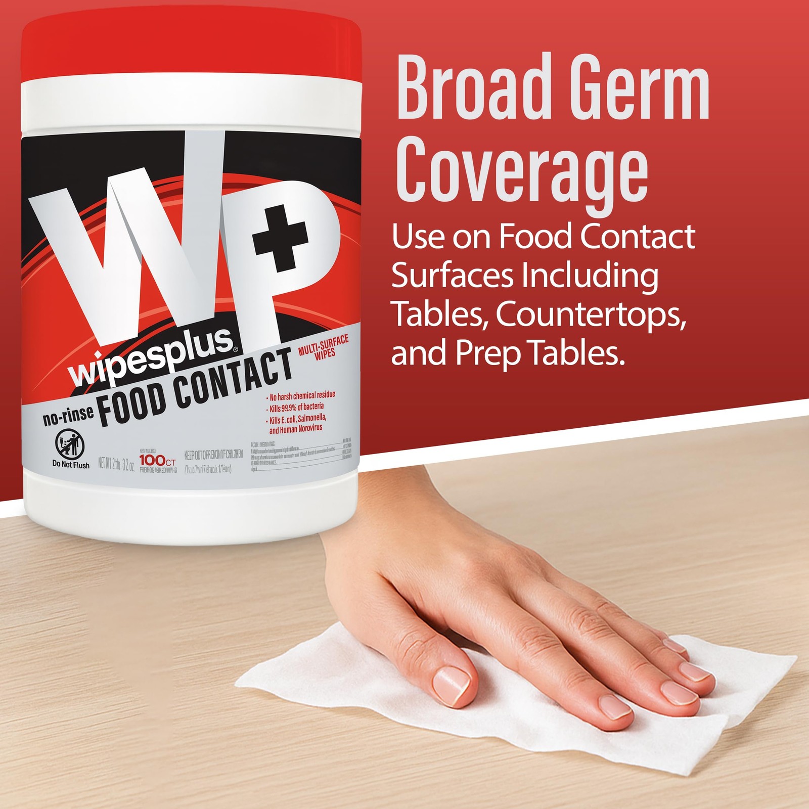 Wipesplus No-Rinse Food Contact Wipes Canister Multi-Surface Wipes Unscented