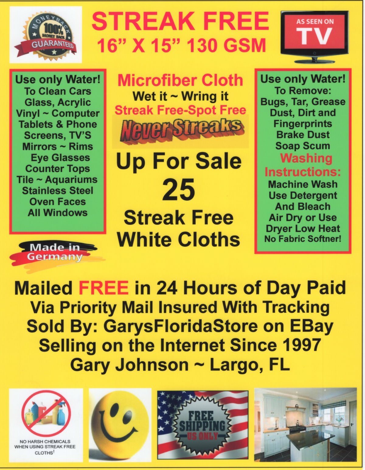 25 Streak Free MicroFiber Cleaning Cloths FREE SHIP Dealer ReSale Kit 5 Packs