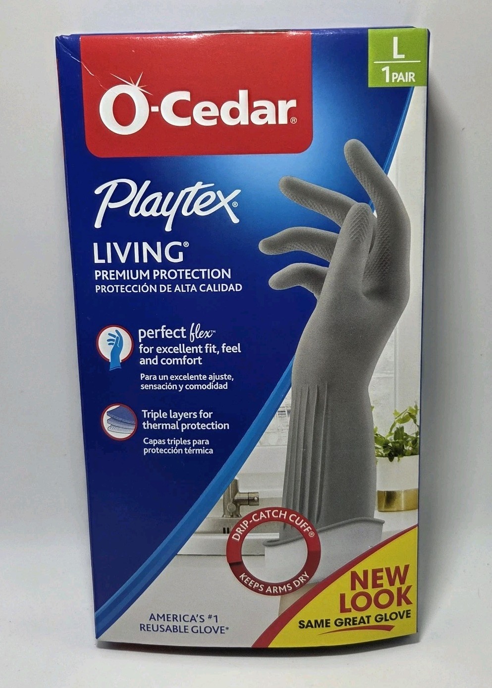 4 NIP Pair Large Gloves Gray O-Cedar Playtex Living Premium Protection Drip Cuff
