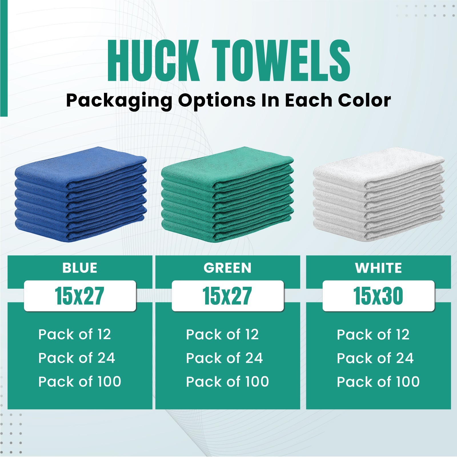 Premium Green Huck Towels for Cleaning – 15 x 27 inch Multipurpose Wiping Towels