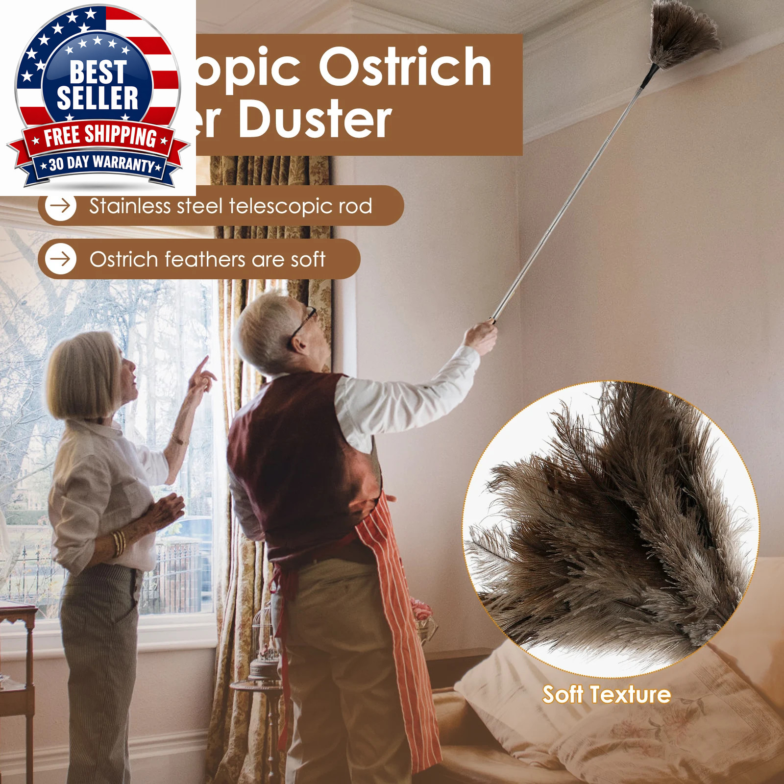 Feather Duster Ostrich Feather Duster with Extendable Metal Handle anti Static C