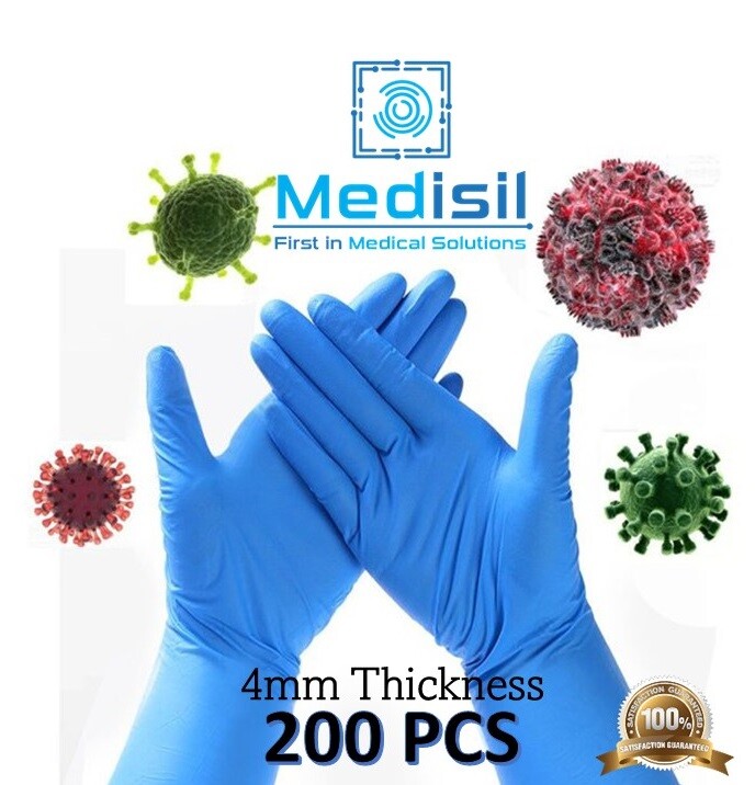 MediSil Disposable Nitrile Gloves 4mm Thickness Powder Free & Latex Free 200pack