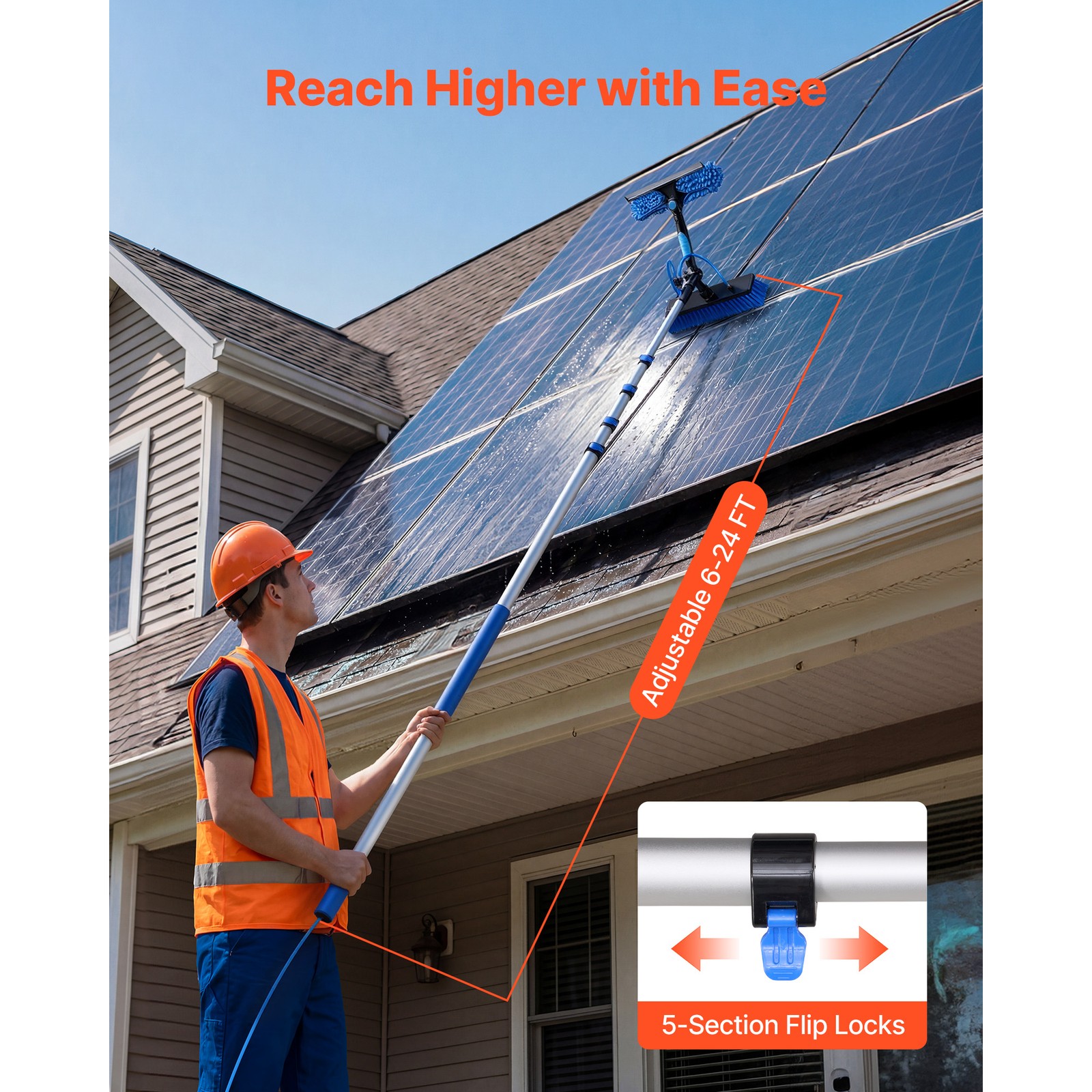 Uimoso Solar Panel Cleaning Kit with 24 ft Water Fed Pole and Brush System