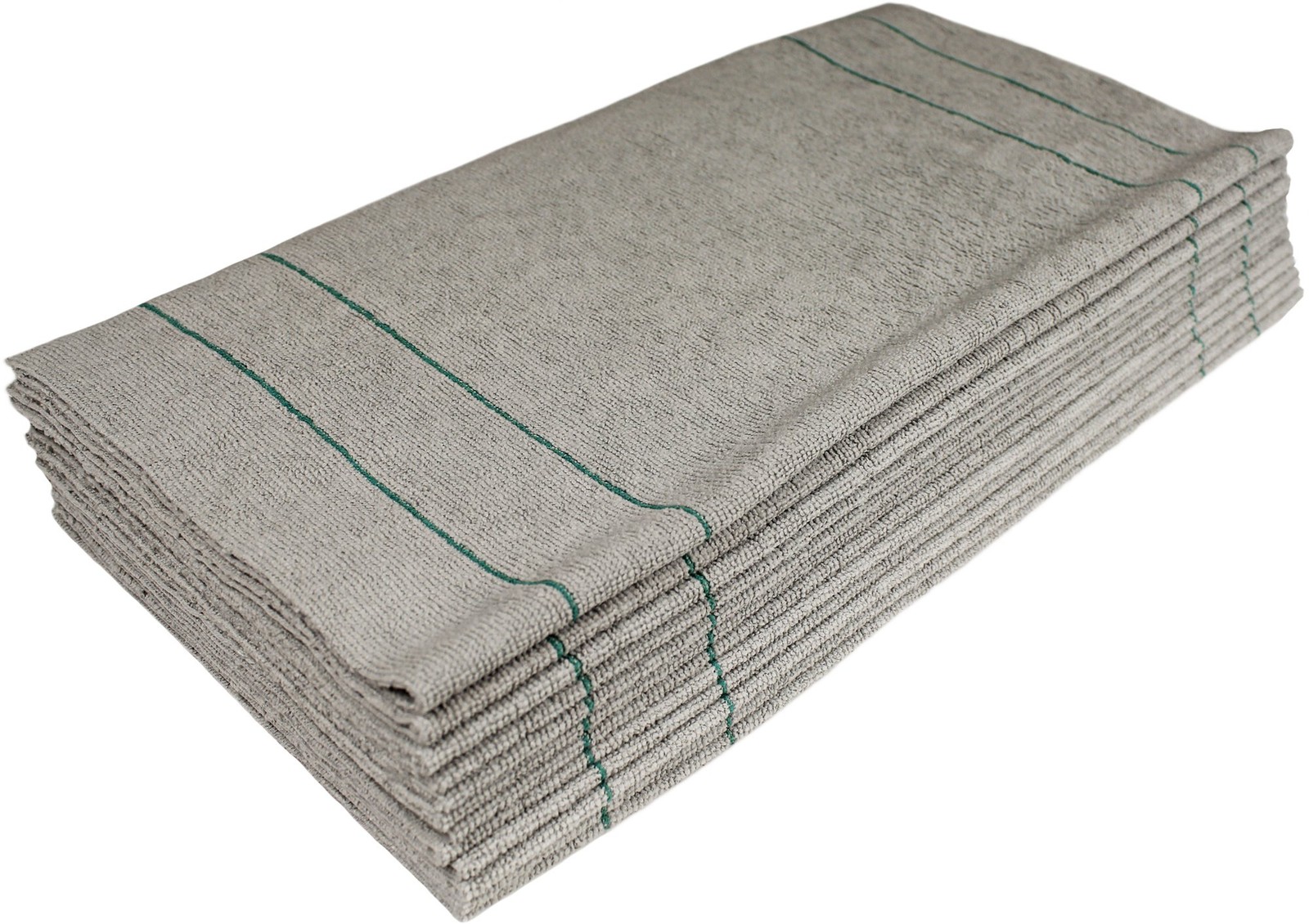 Silver Cleaning Microfiber Towels Edgeless Cut Green Stripe 16 X 16 In 12 Pack