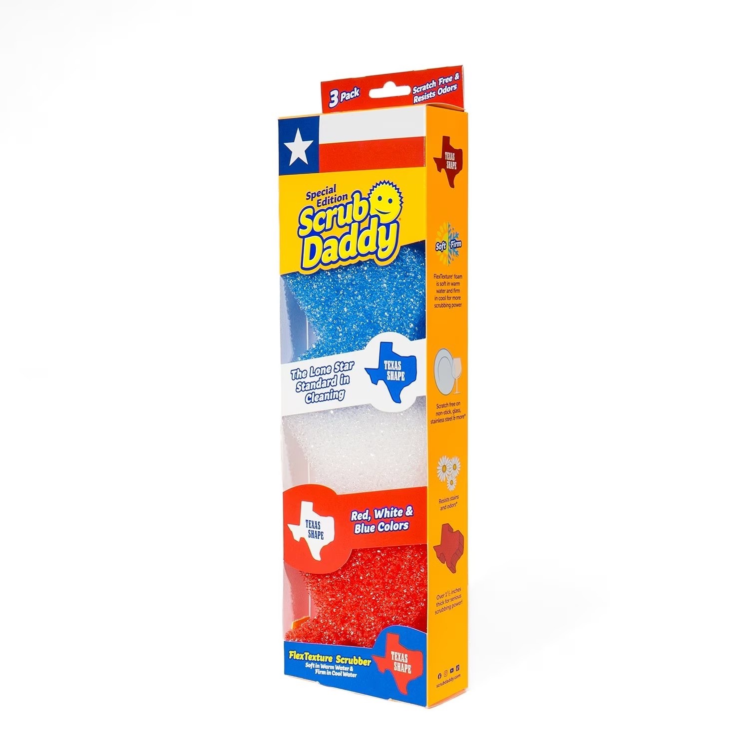 Scrub Daddy Special Texas Edition, Red, White & Blue Scrubbers, 3-Pack TX Shape