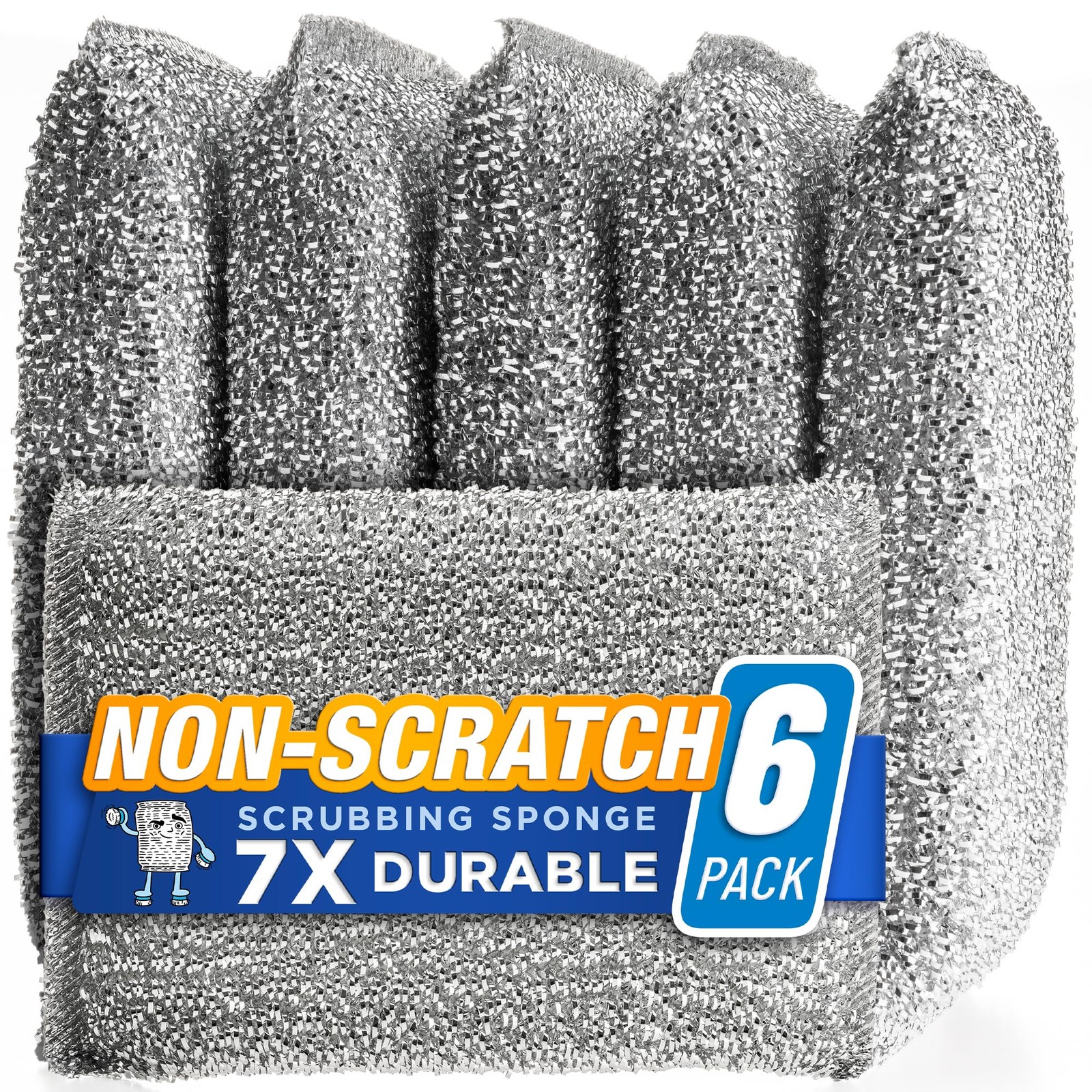 SPONGENATOR Kitchen Scrubbing Sponges – Heavy 6 Count (Pack of 1), Silver