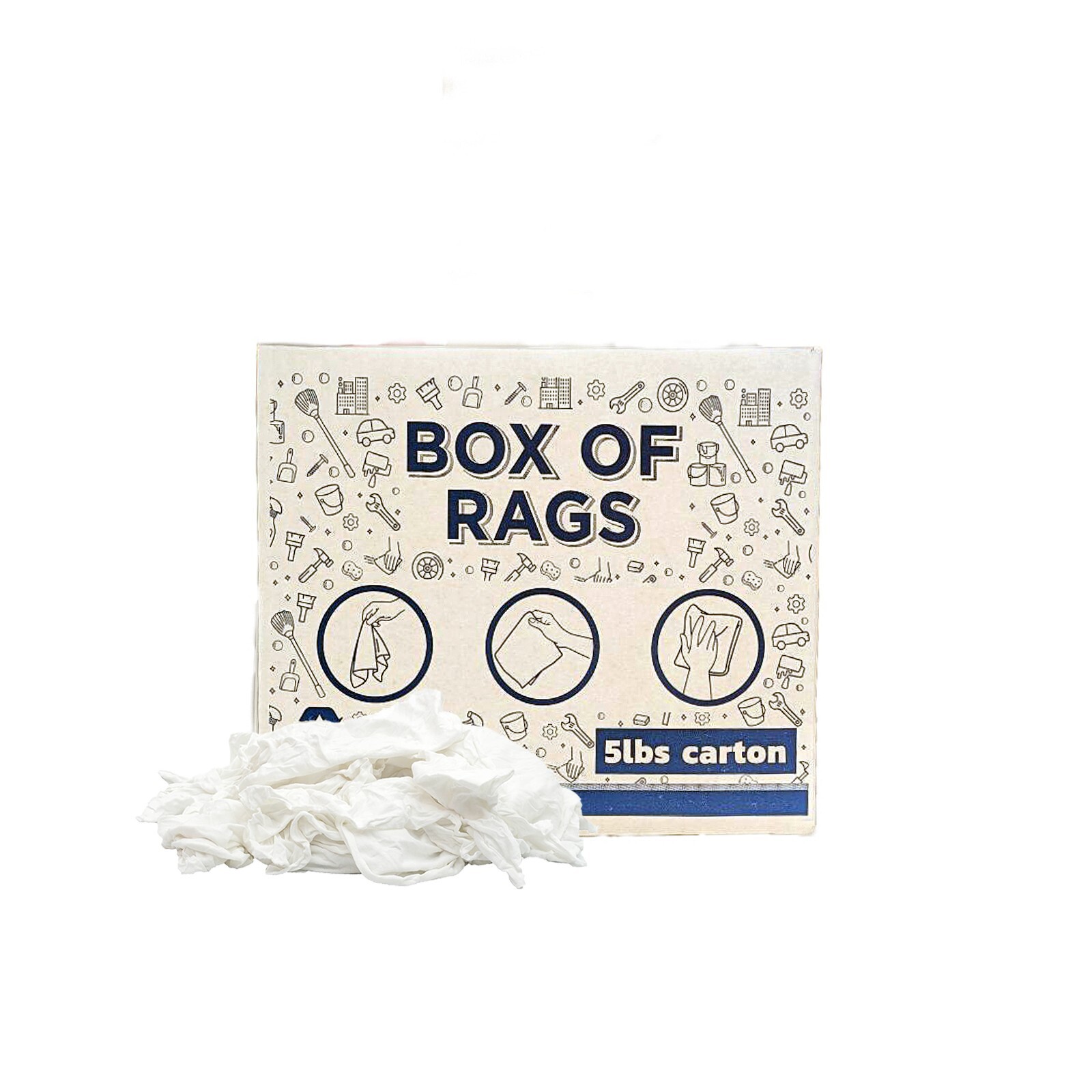 100% Cotton White Knit T-Shirt Rags Boxes, Multipurpose Cleaning & Wiping Cloths