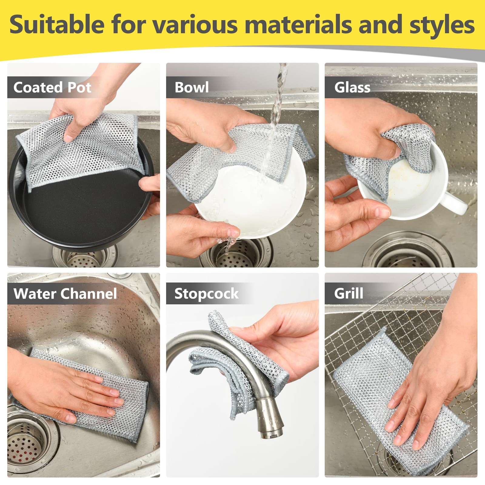 Double-Layer Multipurpose Wire Dishwashing Rag, Non Scratch Wire Dishcloth, S…