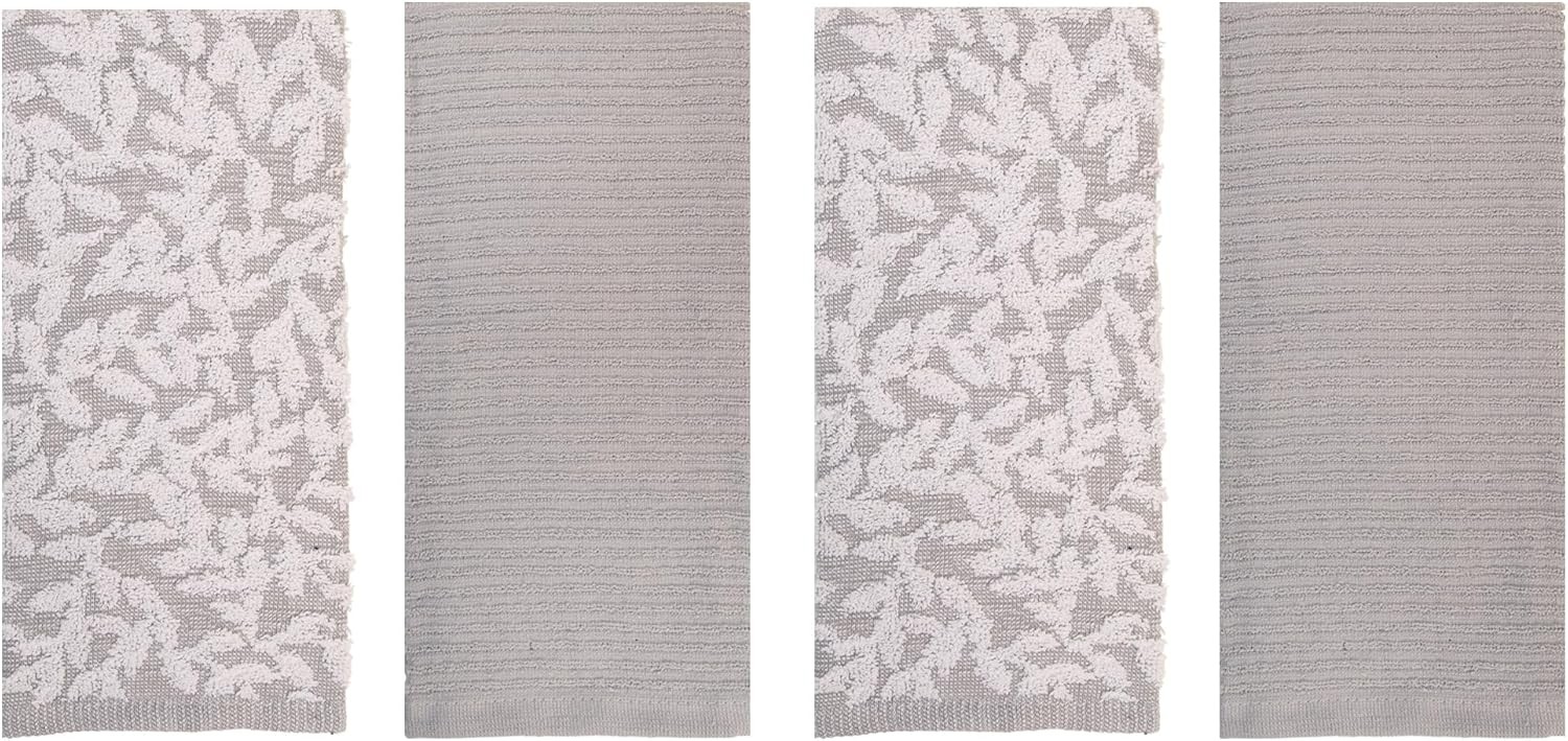 Kitchen Towels, Cotton Hand Towels, Grey and White Vine Ribbed Hand Drying Cloth
