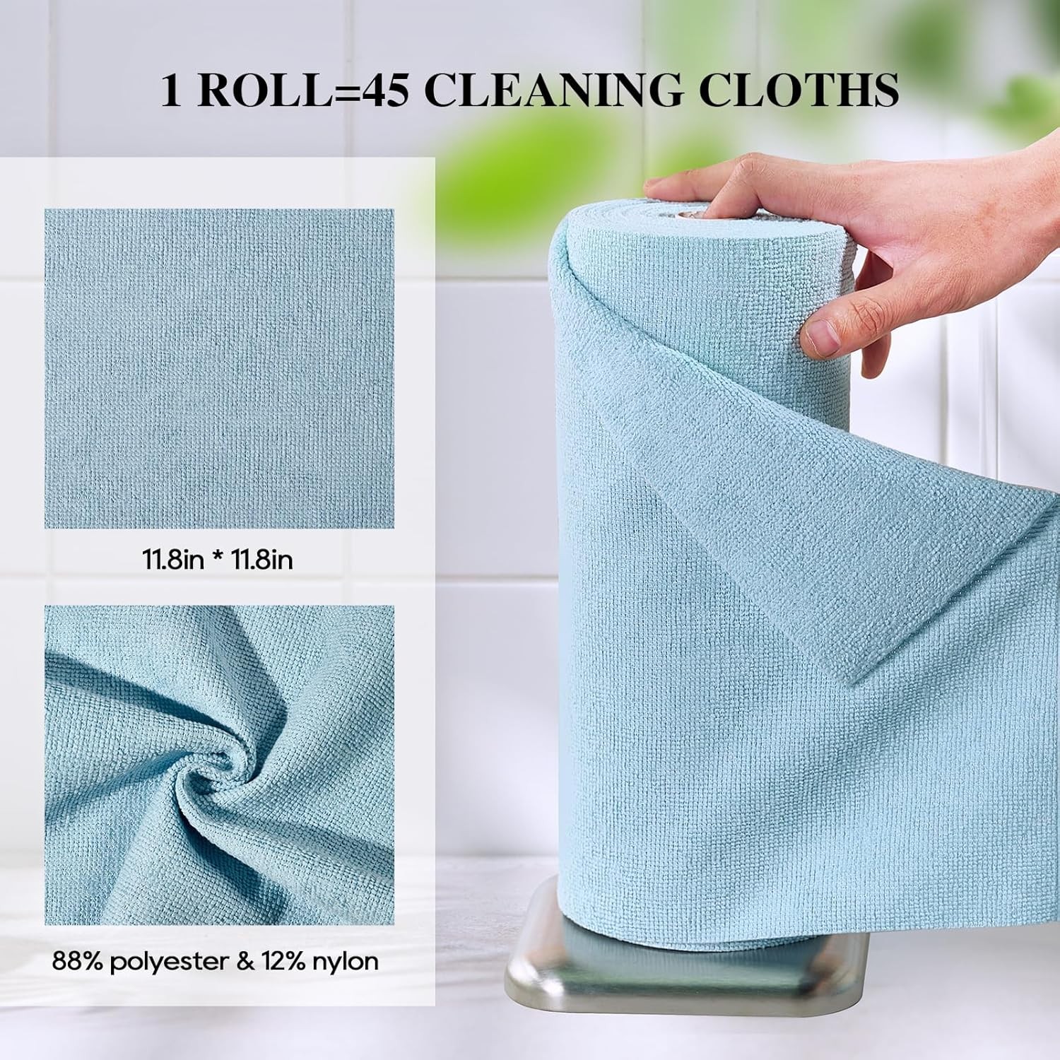 HONOVA Microfiber Cleaning Cloth Roll 45 Pack, 12″ x 12″ Washable Paper Towels,