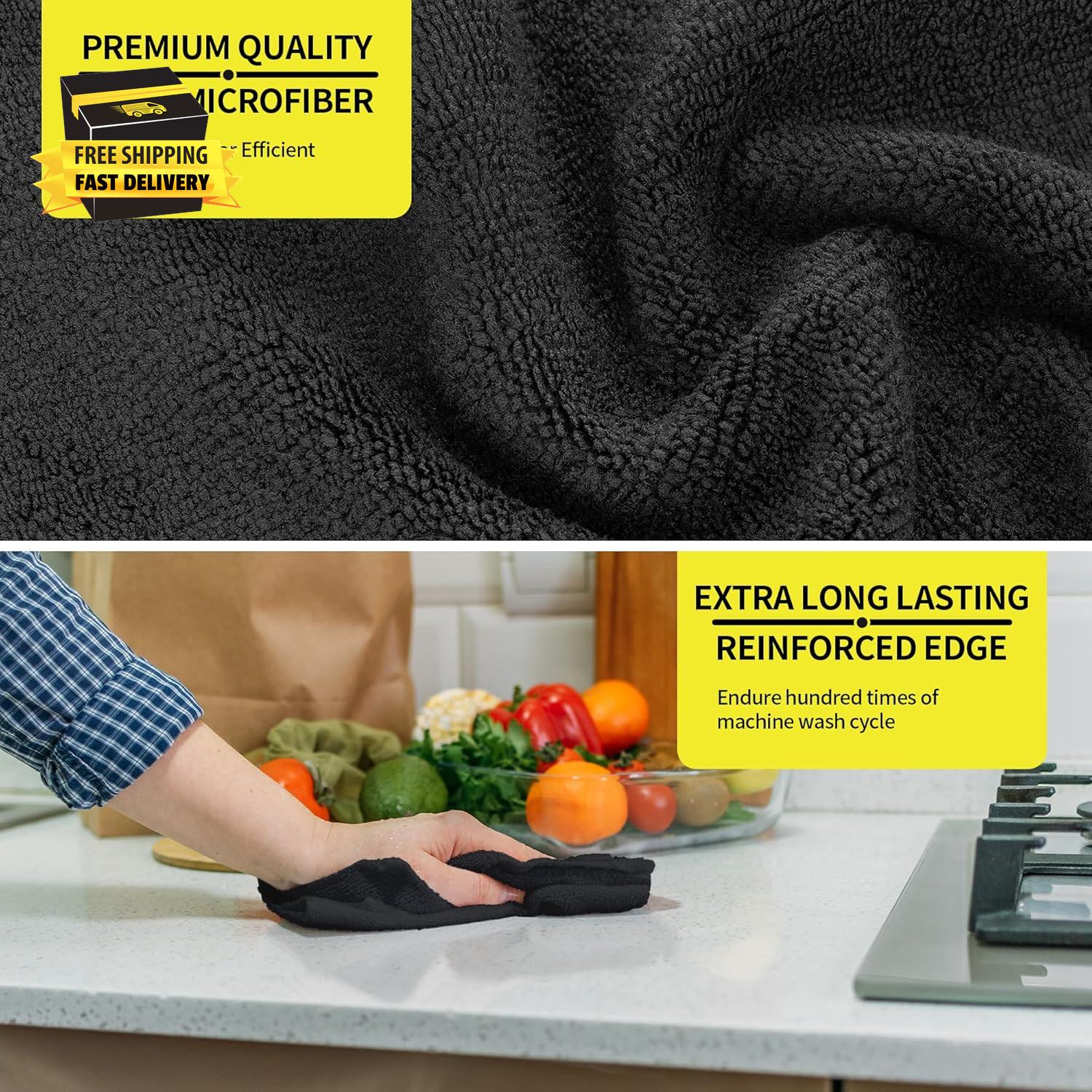 Premium Microfiber Cleaning Cloth, 8 Pack, 12.6″ X 12.6″ Cleaning Towels, Lint-F