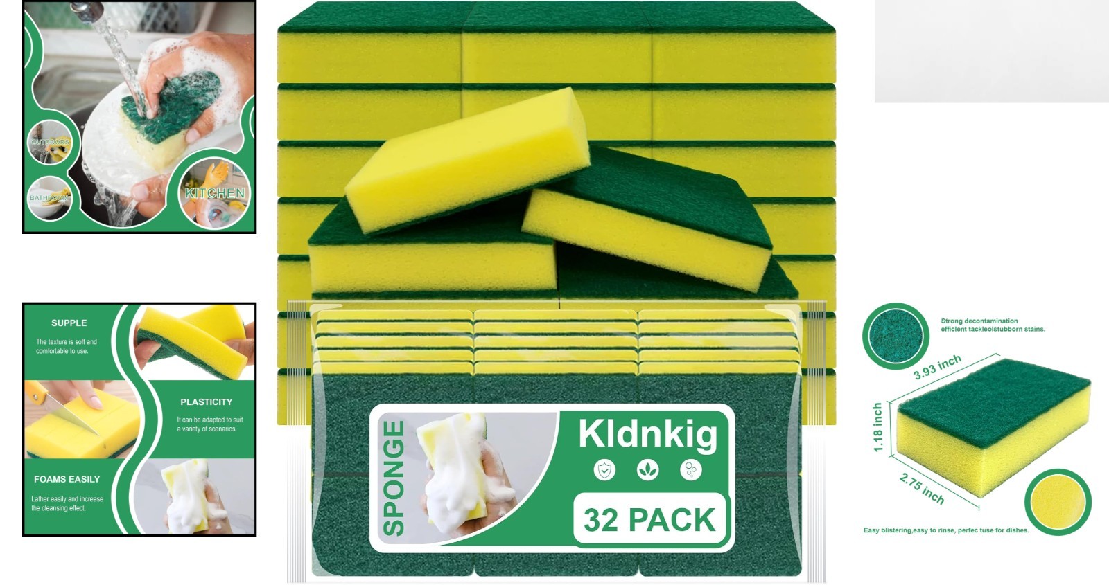 Eco-Friendly Dual-Sided Cleaning Sponges – 32 Pack for Effortless Dishwashing
