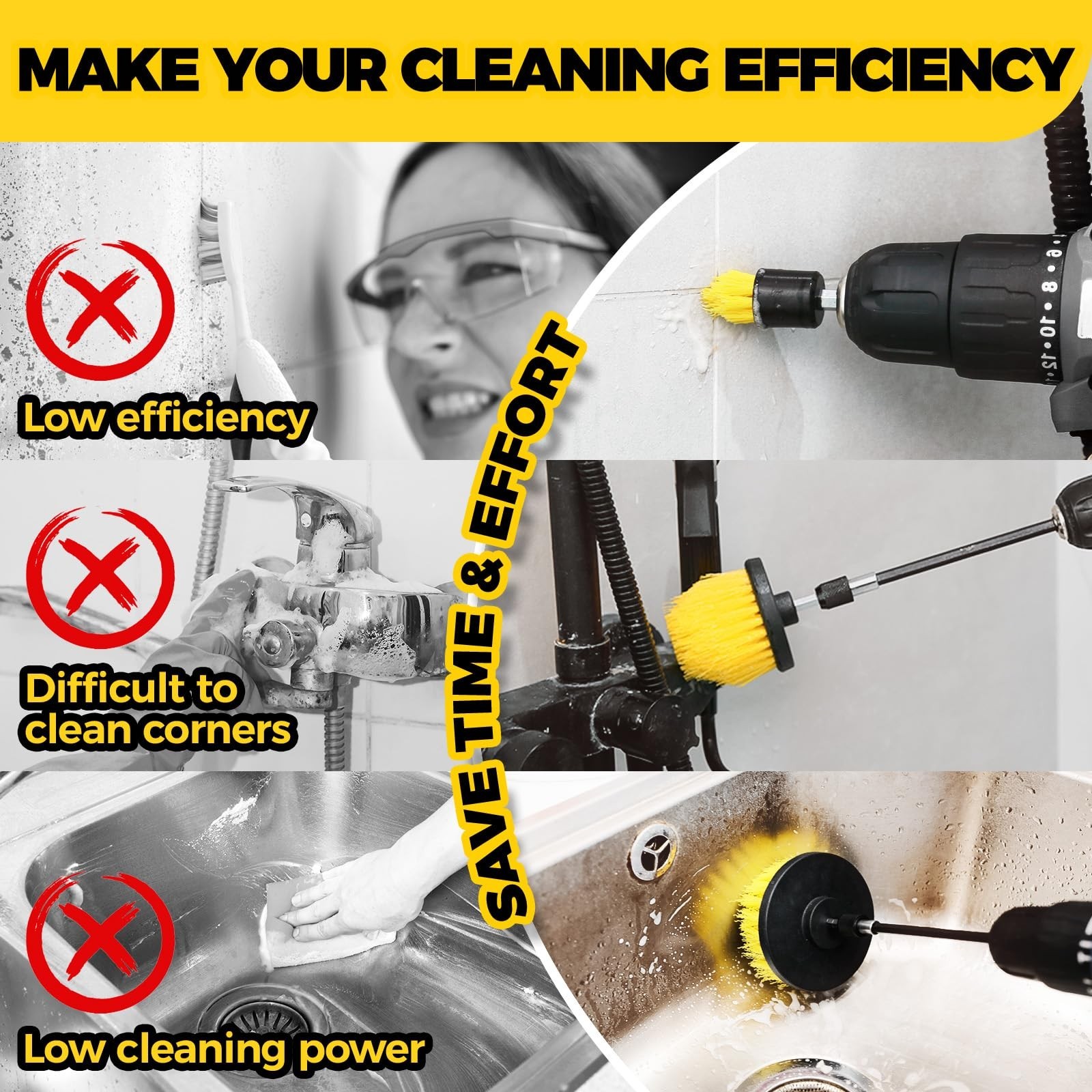 Holikme 10Pieces Drill Brush Attachments Set, Power Scrubber Brush with Exten…