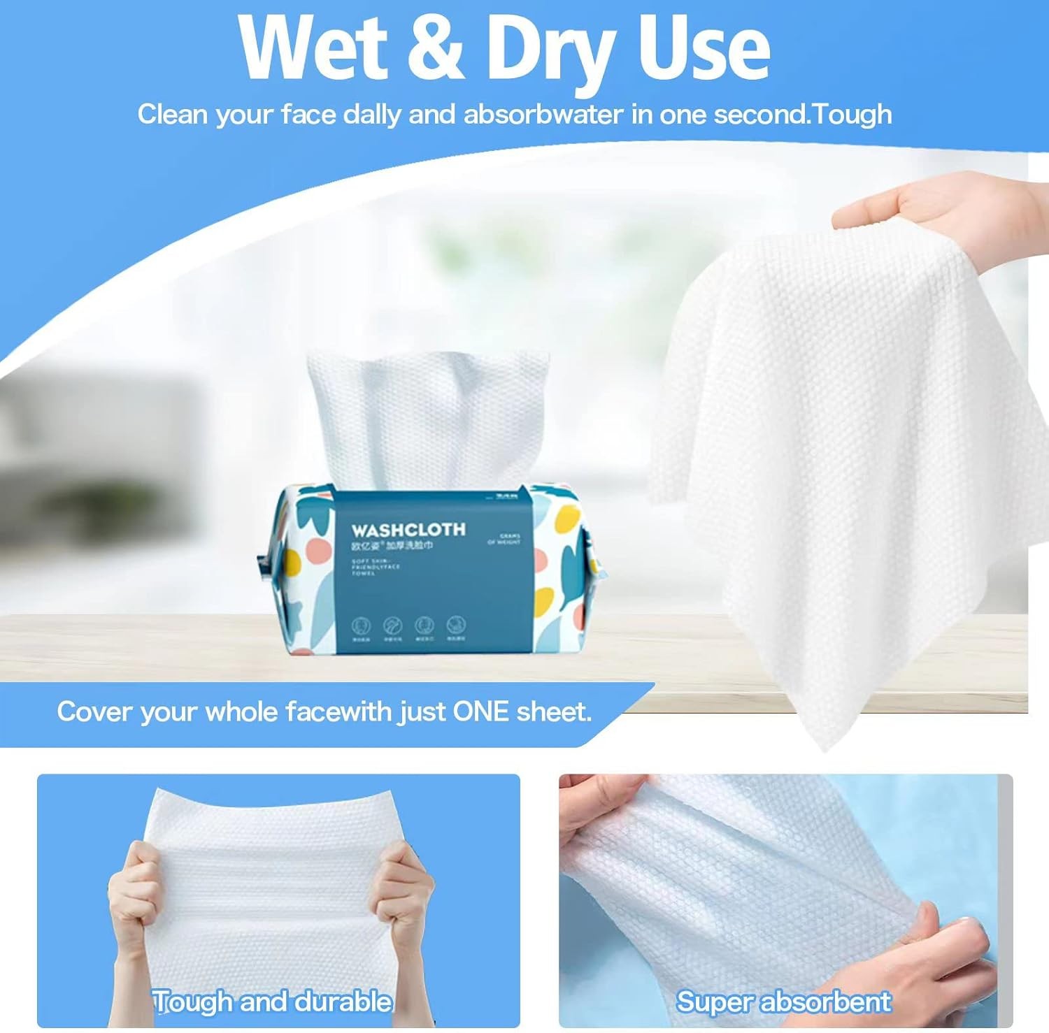 100 Count Disposable Face Towel,Thickening Ultra Soft Washcloths,Facial Cotton