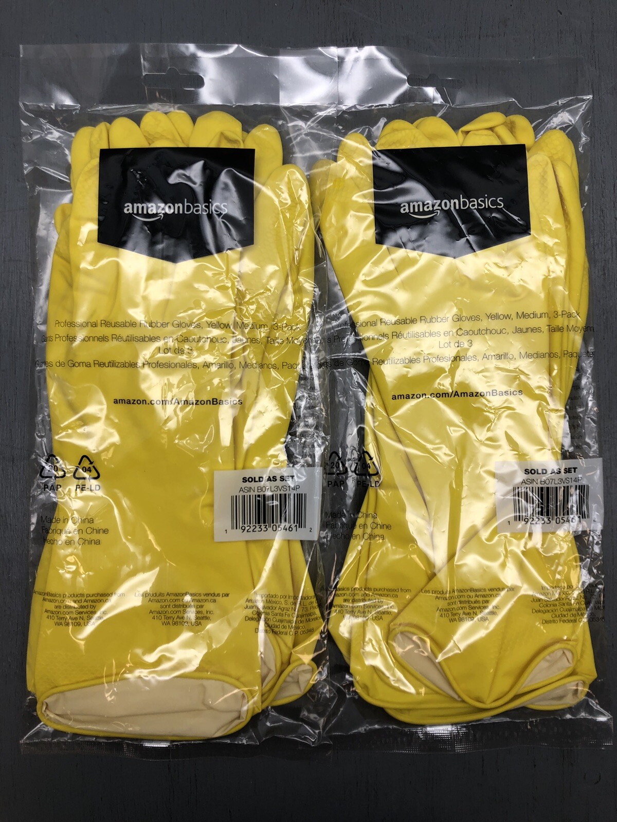2-3Pks Amazon Basics Professional Reusable Rubber Gloves Med Yellow (6 pair) E6D