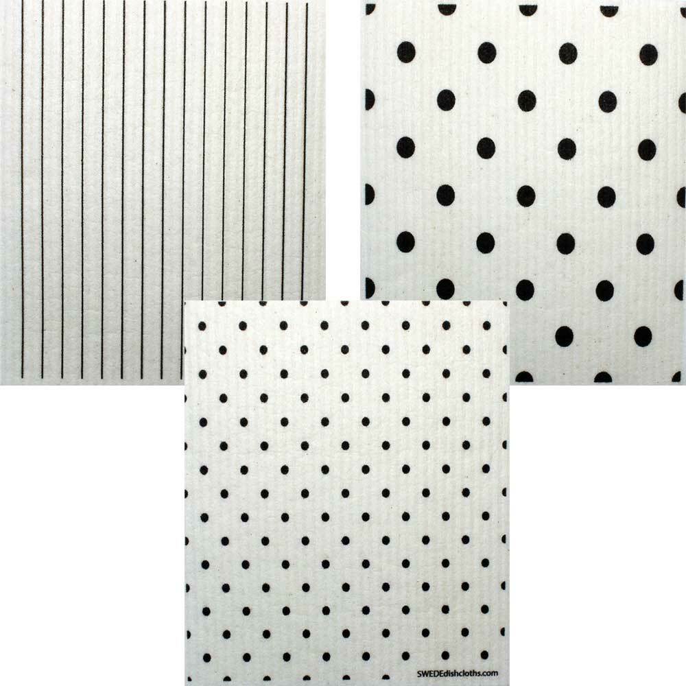 Mixed B&W Patterns Set of 3 cloths Swedish Dishcloths (one of each design)