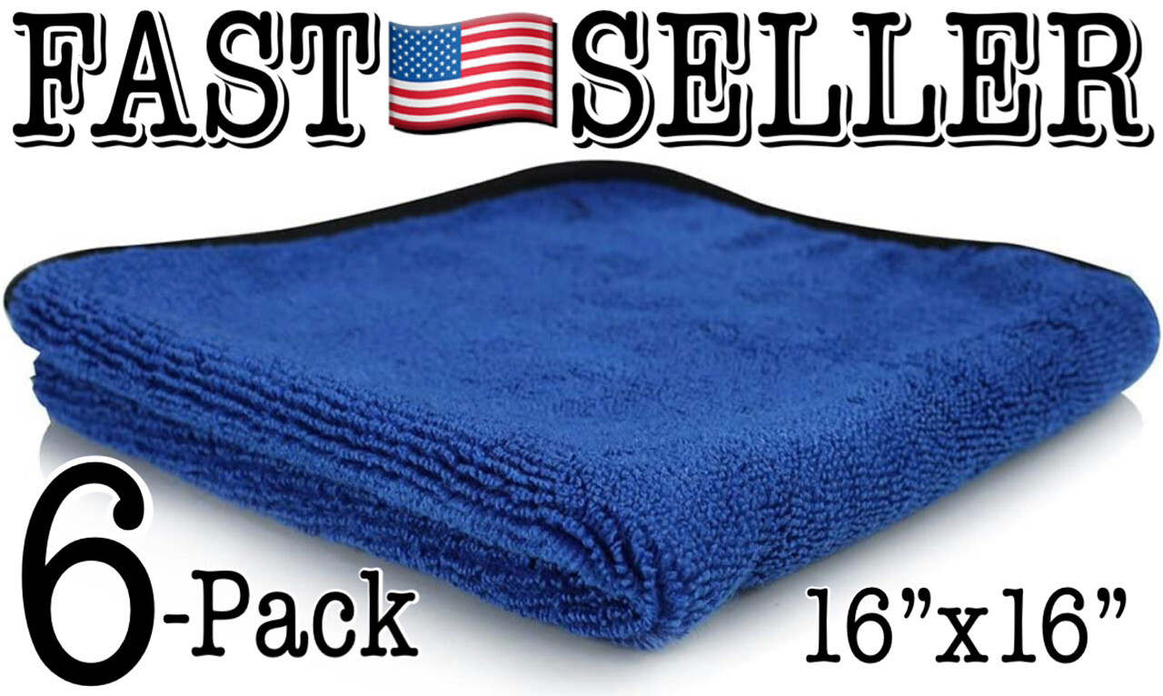 Pack Of 6 Professional Grade Premium Microfiber Towel, Blue 16”x16” Car Detail