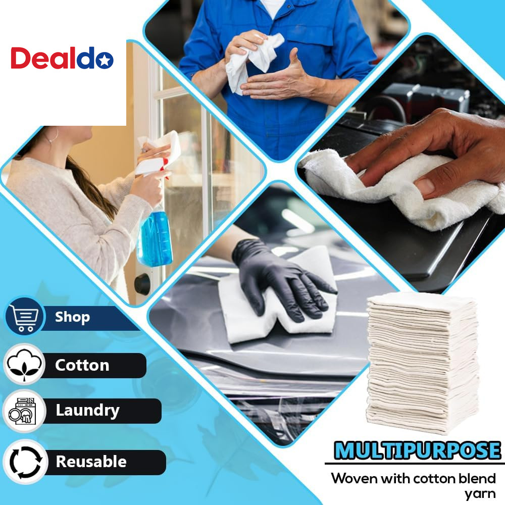 Cotton Shop Towels 14″X12″ (145 Pack) – Reusable Cleaning Shop Rags for Automobi