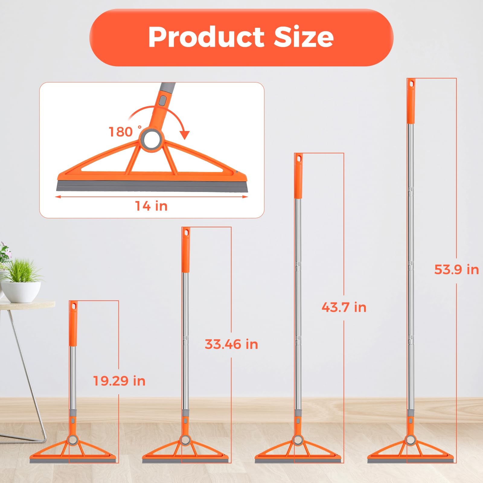 2-In-1 Air Broom, 180Â° Rotating 54 Inch Adjustable Silicone Rubber Broom Inc…