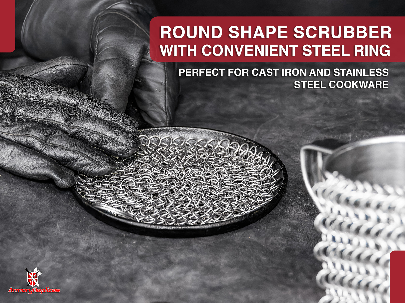 Stainless Steel Cast Iron Cleaner Chainmail Pot & Pan Scrubber Kitchen Cookware