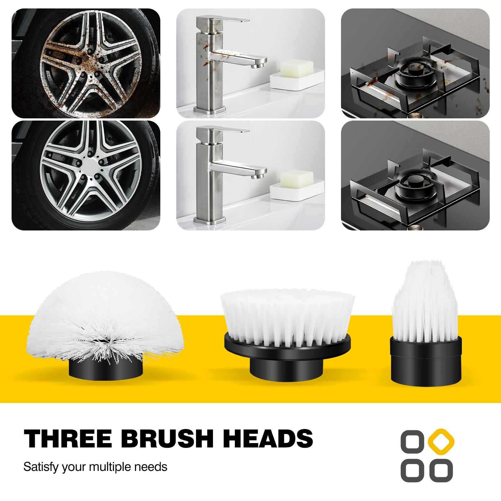 3 Heads Electric Spin Scrubber Cordless Bath Tub Power Scrubber with Handle US