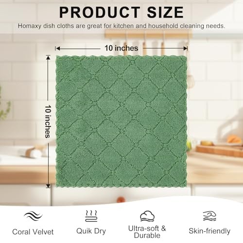 12 Pack Kitchen Dish Cloths (10×10 Inches), 10×10 Inches, Grass Green