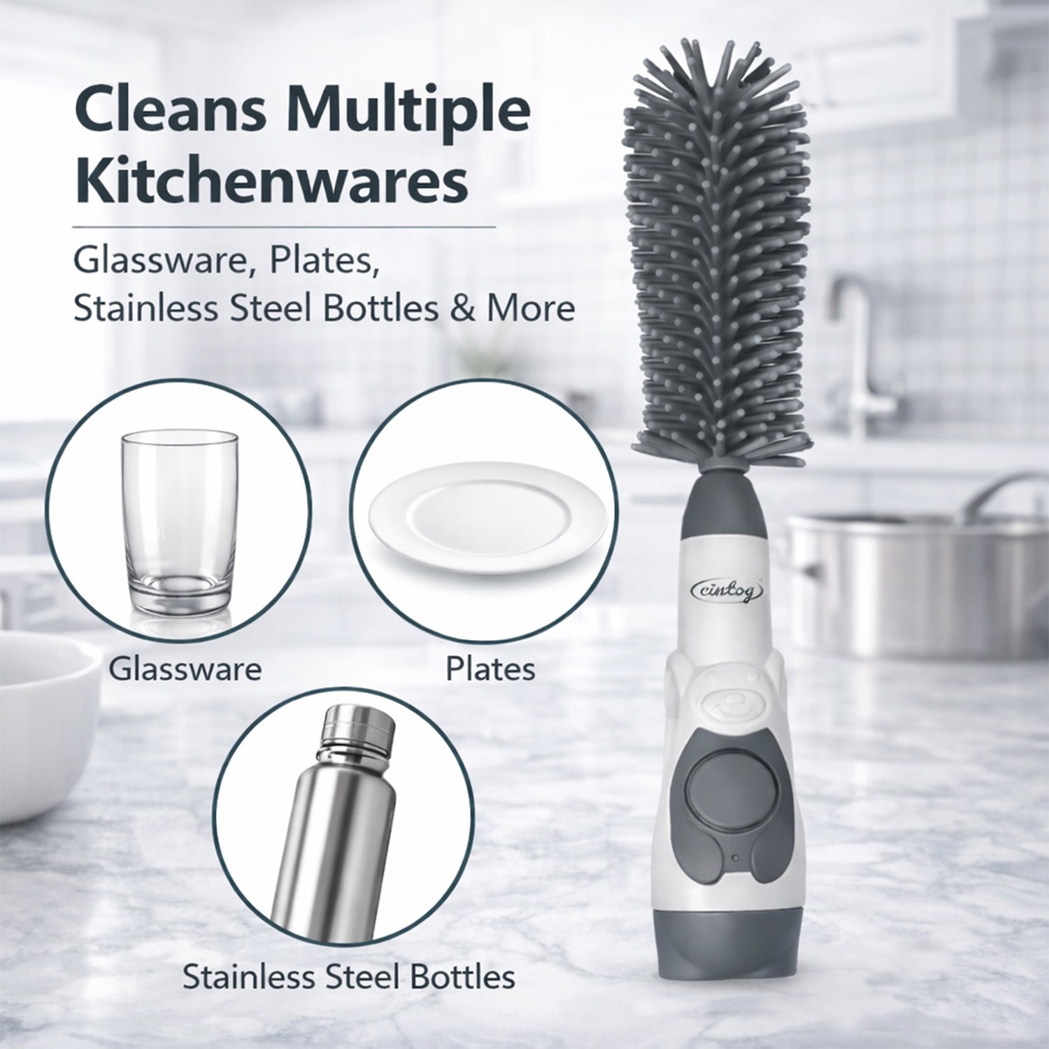 Soap Dispensing Silicone Brush for Kitchenware Bottles Plates BPA Free Cleaning