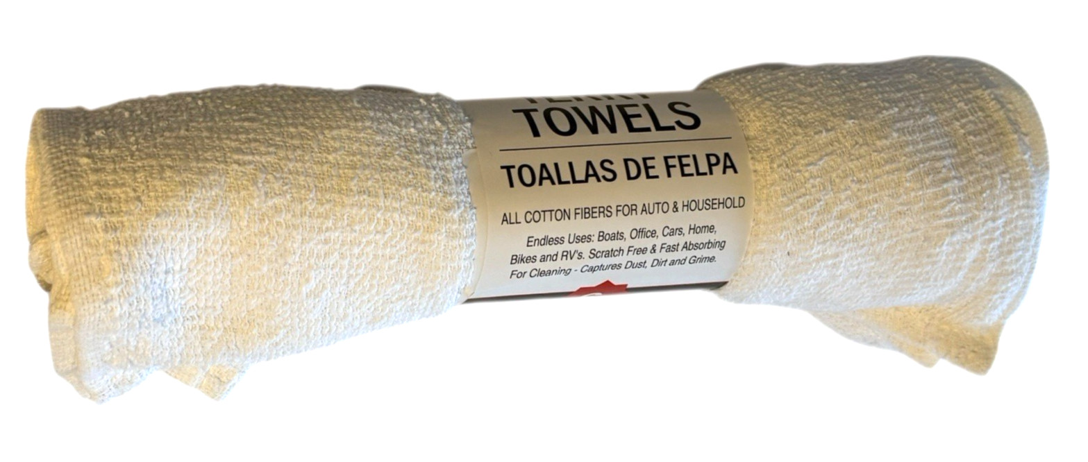 All Purpose Terry Towels, 100% Cotton, 14″ x 17″ – 18 pcs (3 x 6 Packs) White