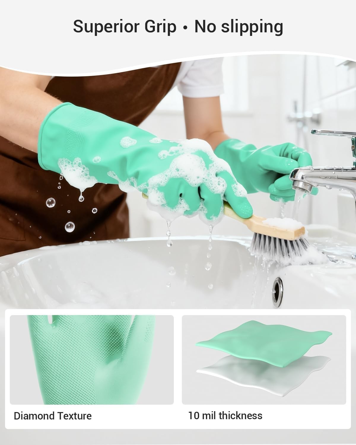 Nitrile Rubber Cleaning Dishwashing Gloves, S/M/L (4 Pair)