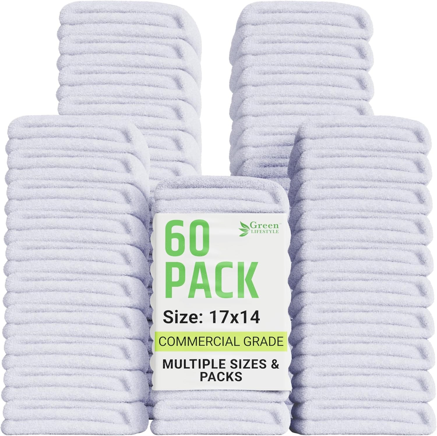 60-Pack Cotton Wash Cloths – 14″x17″ Absorbent Cleaning Rags for Housekeeping,