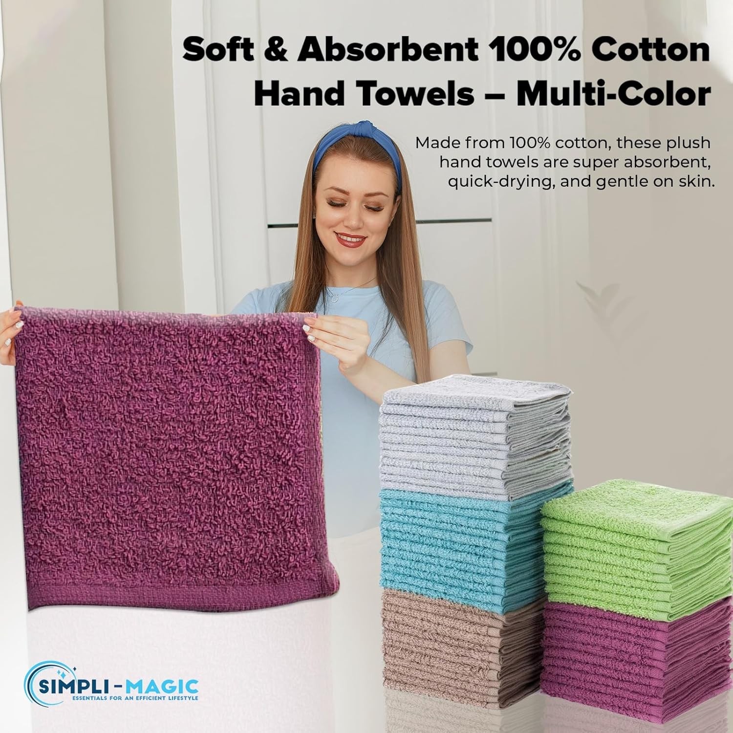 Simpli-Magic Cotton Wash Cloths 12″x12″ (50 Pack) – Highly Absorbent Soft Towels