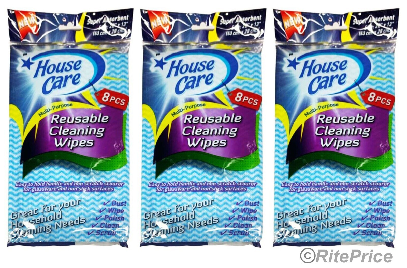 House Care Handy Wipes Multi Purpose Reusable Cleaning Cloth, 8-ct each (3 Pack)