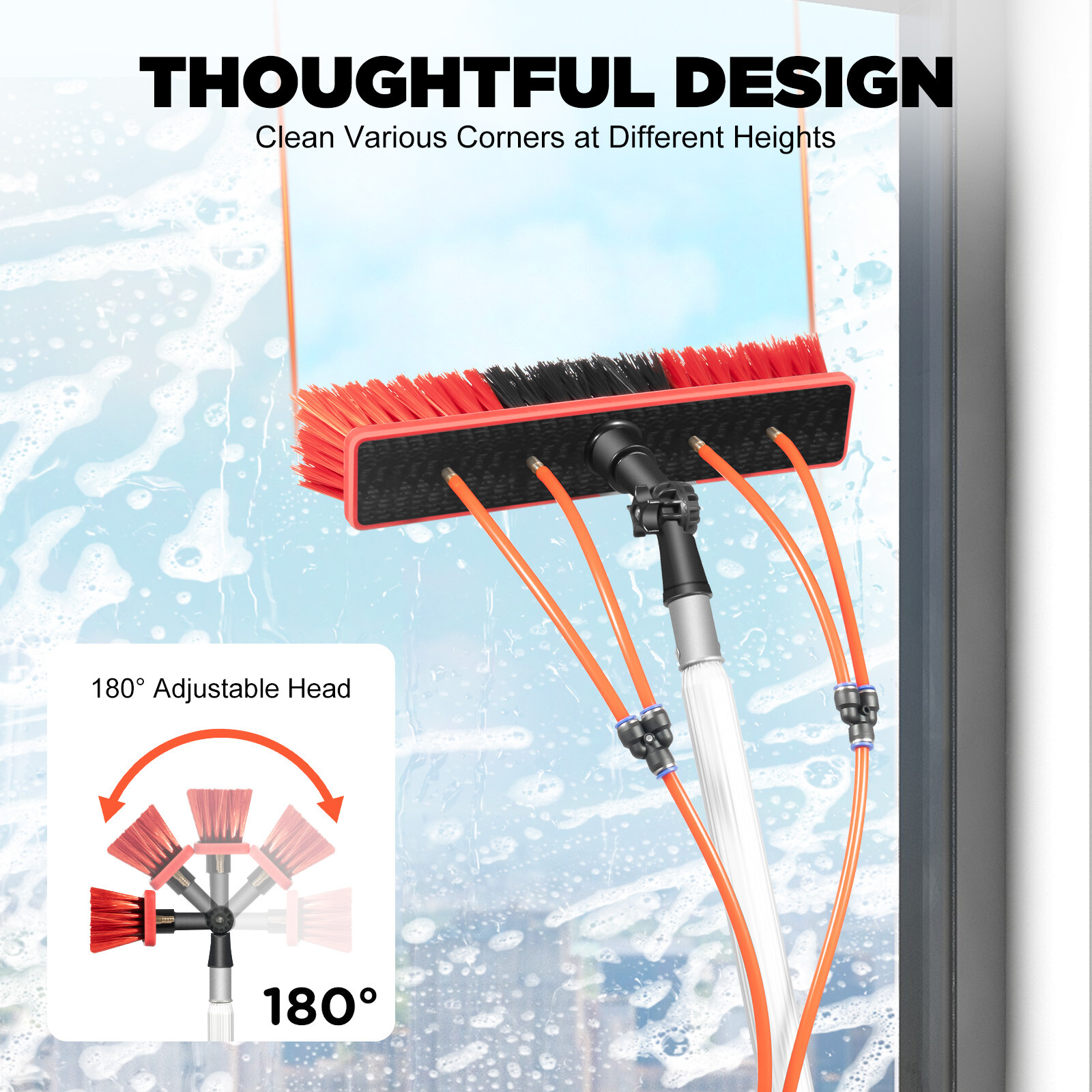 Window Solar Panel Cleaning Extendable Telescopic Pole Water Fed Brush Washer