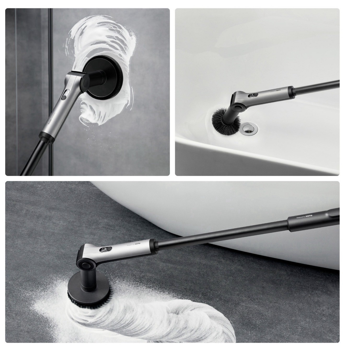 HOTO Flexi Cordless Spin Scrubber w Telescoping Handle 8 Attachments NEW (40B)