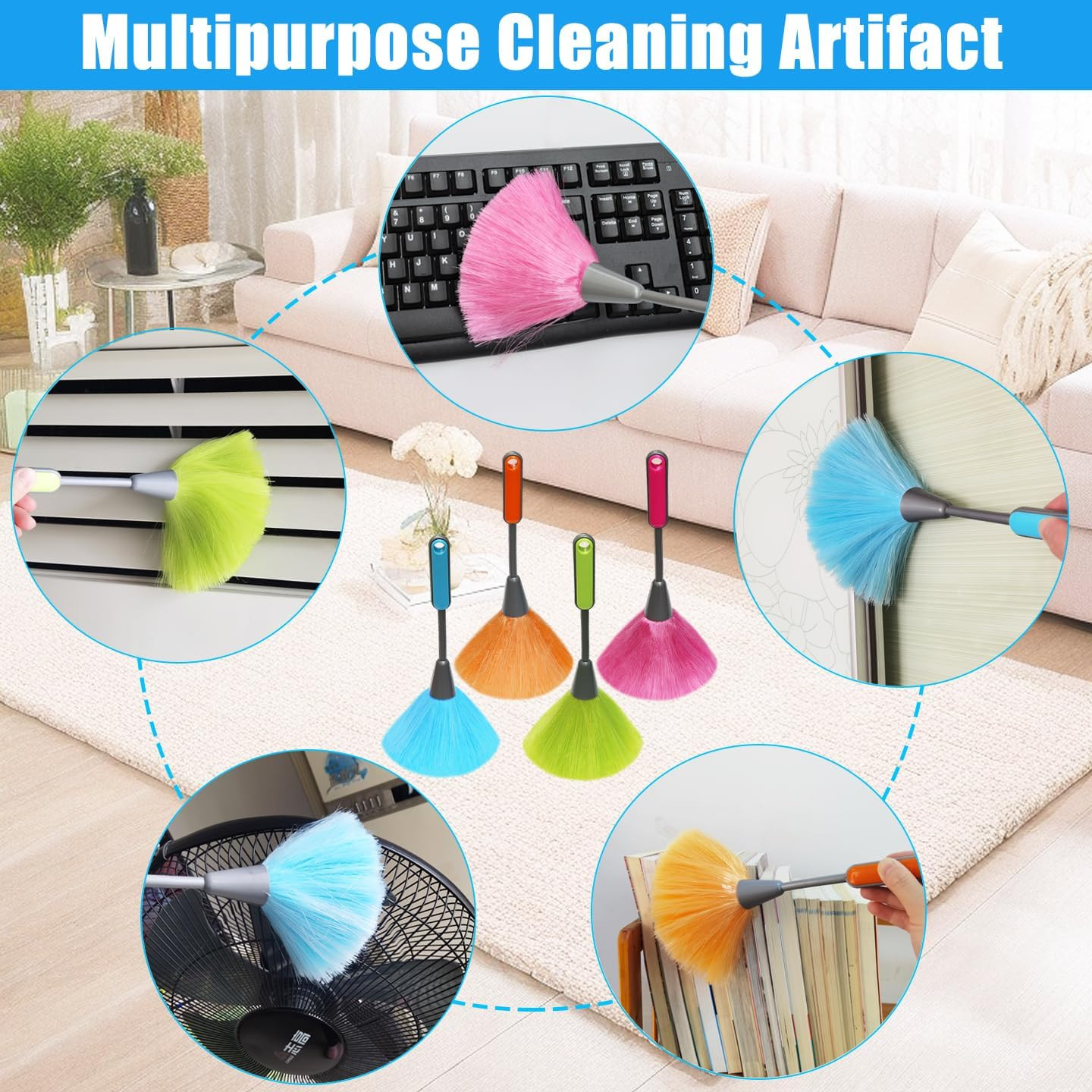 4 Pack 10 inch Microfiber Duster, Feather Duster, Grips Microfiber Delicate Dust